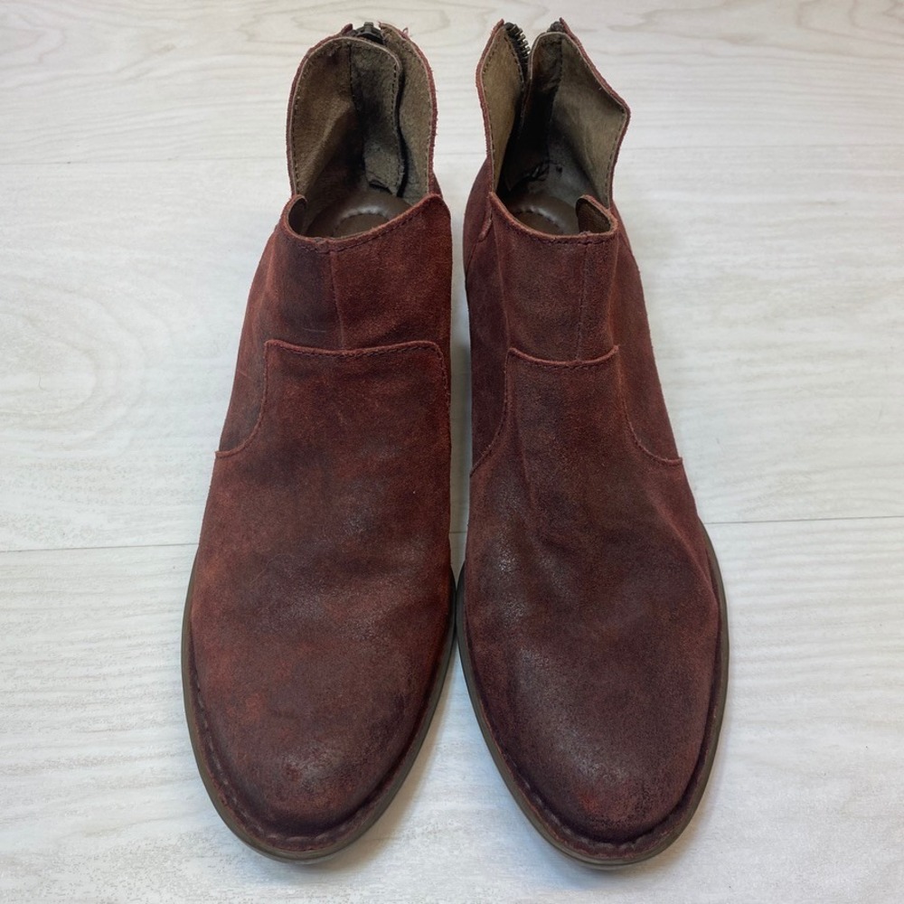 Born Womens 9.5 Kerri Ankle Boots Booties Burgundy Suede Zip Cutout Block Heel - Picture 5 of 7